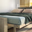 Close-up of Circe Sofa horizontal queen wall bed frame showing foot mechanism and upholstery details – Murphy bed with couch, space saving furniture for small spaces