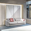 Circe Sofa shown in closed position with a horizontal queen wall bed concealed behind modern paneling and a gray upholstered sofa.