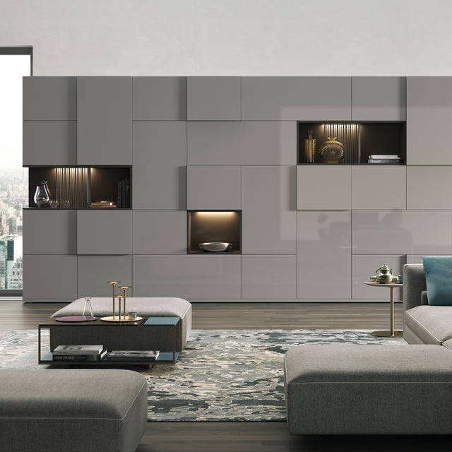 Custom cabinetry units wall-mounted storage system in modern living room — elegant space-saving furniture by Resource Furniture.