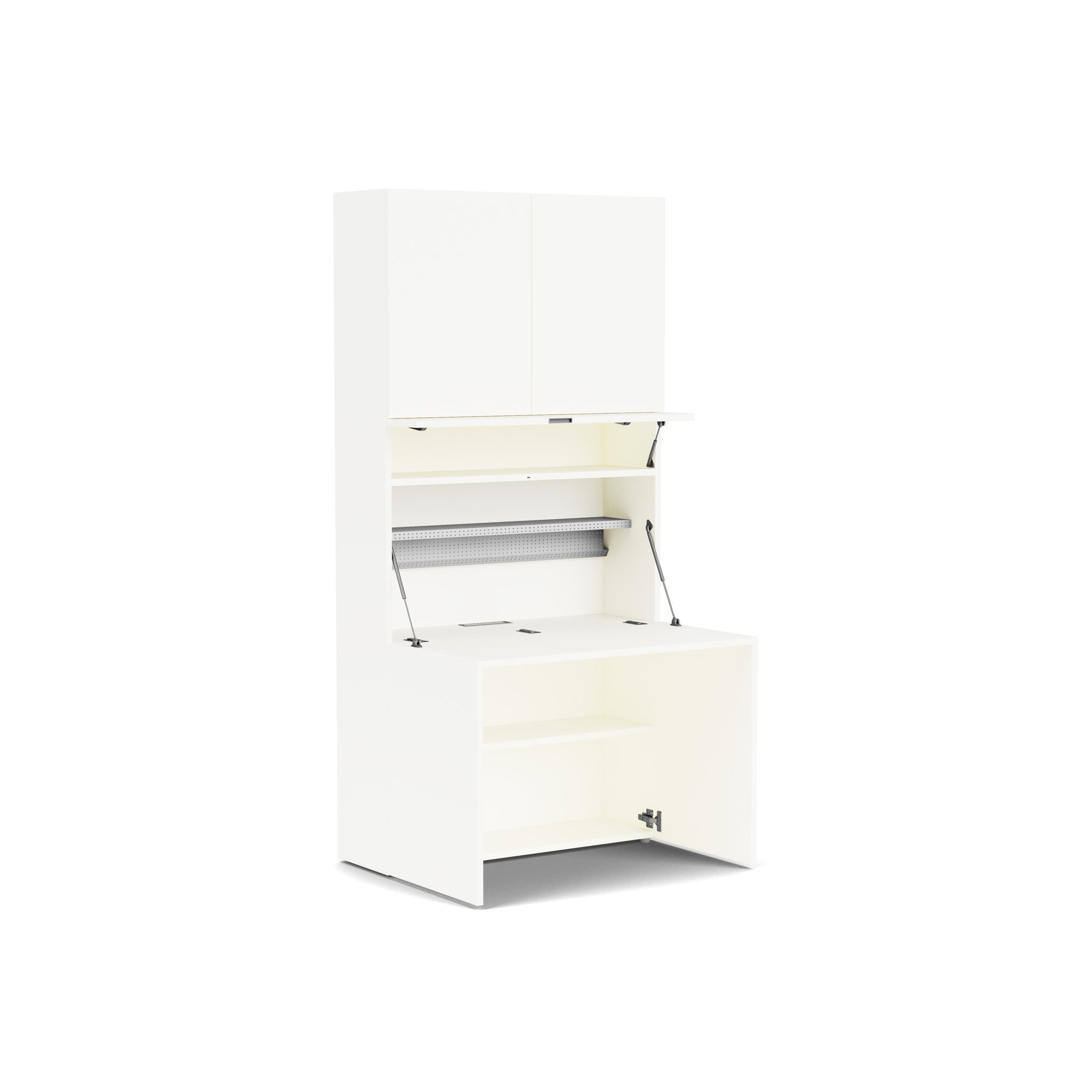 Home Office desk open with integrated lighting and upper storage, space-saving workstation for home