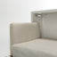Close-up of the padded headboard on the Kali horizontal twin Murphy bed in a light neutral fabric.