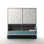 Kali Ponte twin wall bed with desk fully open, revealing integrated shelving and teal upholstery.