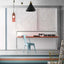 Wall bed with desk in a colorful modern room featuring abstract panel design and Kali Ponte Desk setup.
