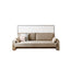 Kali Sofa wall bed in twin size shown in closed position with neutral upholstered couch and three accent pillows on a white background.